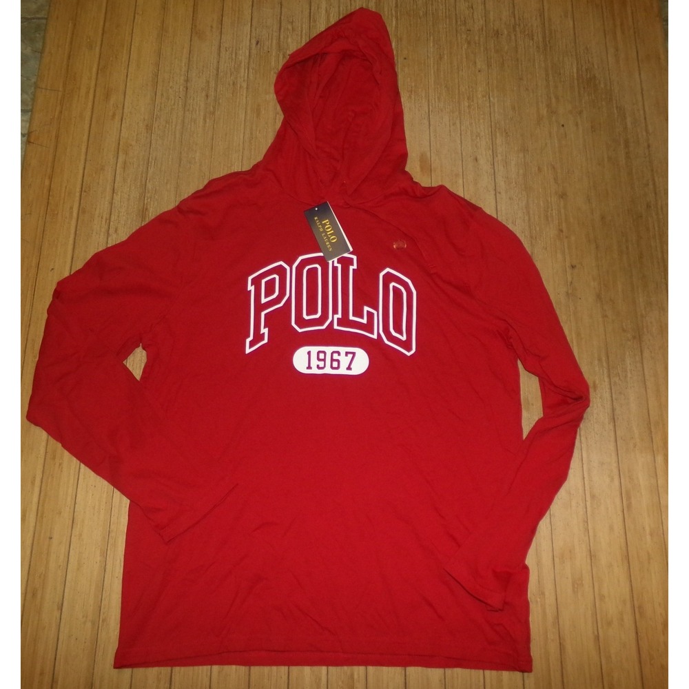 Polo Ralph Lauren Mens Red Long Sleeve 1967 Graphic Hooded T-Shirt LRG NWT